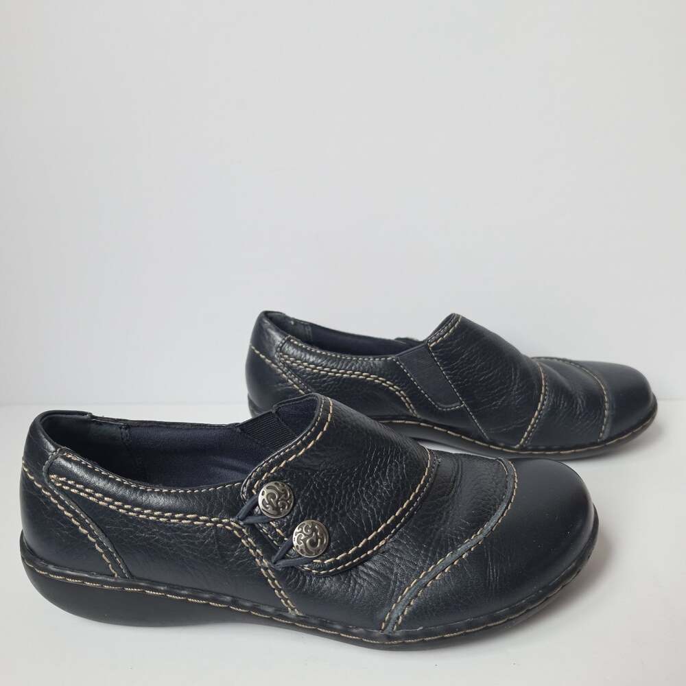 Clarks Bendables Ashland Alpine Slip On Leather Shoes Womens Size 9 Navy Black